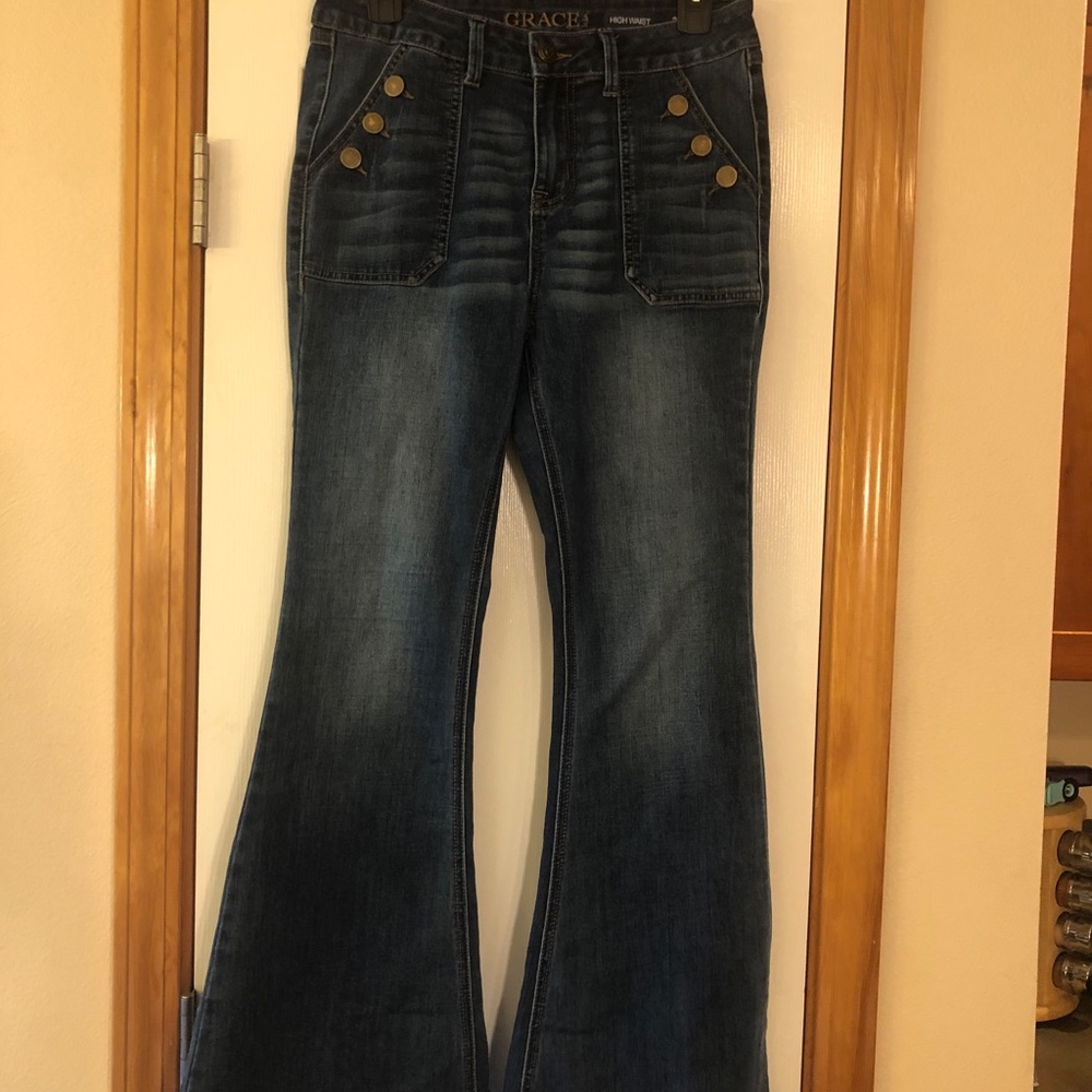 Grace in LA High Waist, Wide Leg Jeans, Size 28